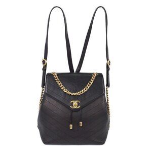 Chanel Black Calfskin Chevron Backpack XX07426